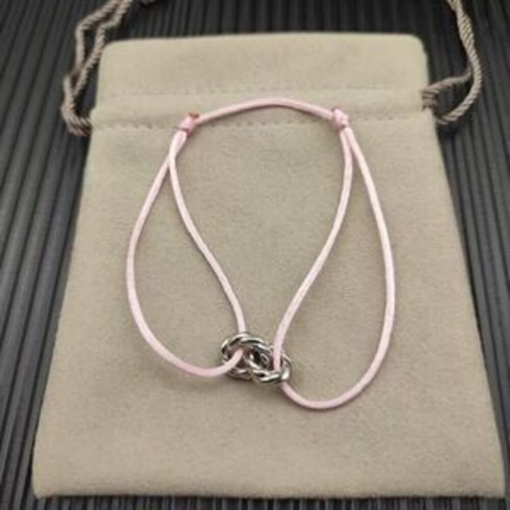 David Yurman Pink Double-Ring Silver Nylon Rope Bracelet - Picture 2 of 5